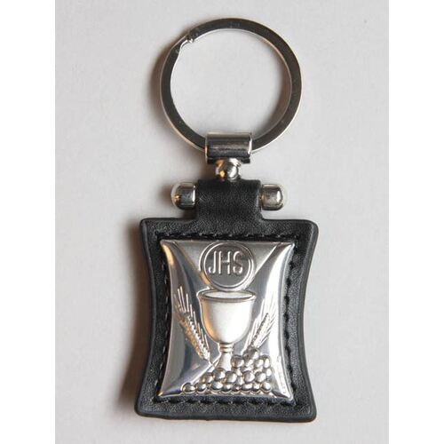 Keyring Sterling Silver & Leather (Black) - Chalice