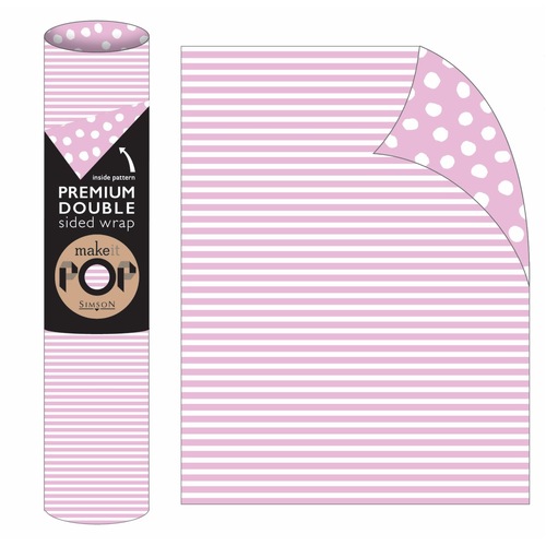 Roll Wrap - Pink Stripes on Dotty White (2m)