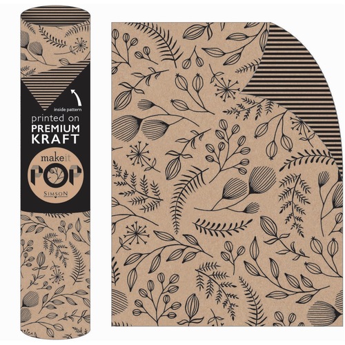 Roll Wrap - Botanical Black on Kraft (2m)