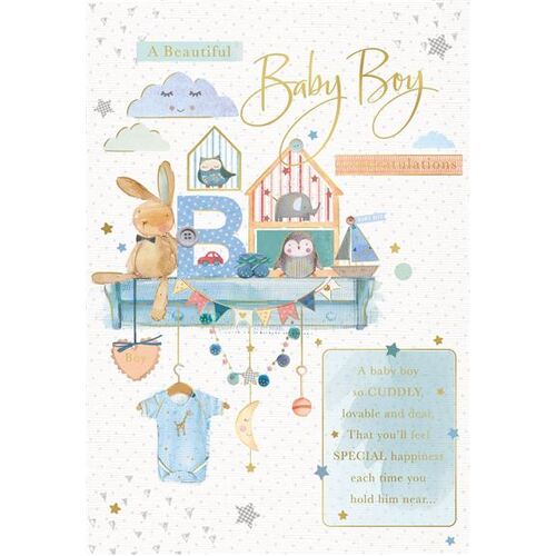 Card - Baby Boy Congratulations Bunnies