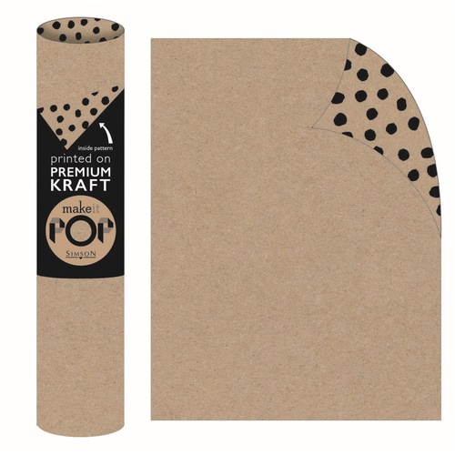 Roll Wrap - Kraft on Dotty Black (2m)