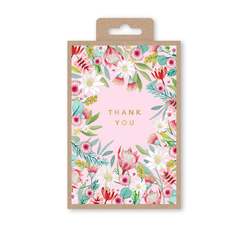 Notecards Box of 10 - Thank You w/Botanic on Pink