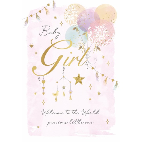 Card - Baby Girl Welcome Balloons