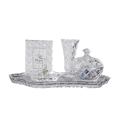 Glass Five Piece Dressing Table Set