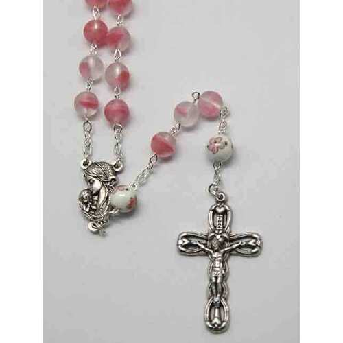 Rosary Frosted Glass Ceramic Pink - 9mm Beads