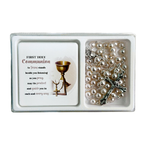 Communion Rosary and Plaque Set