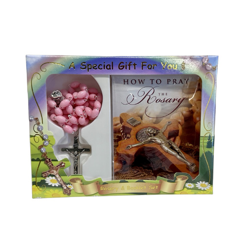 Communion Set Book And Rosary Pink