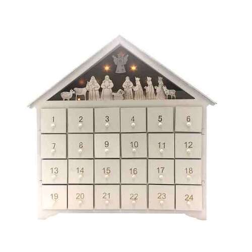 Advent Calendar Wooden with LED Lights - 335 x 335 x 65mm