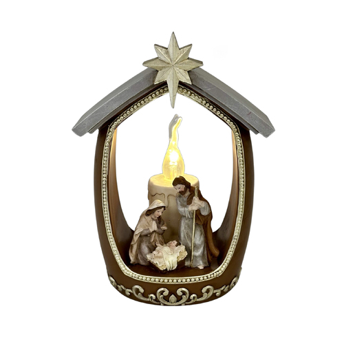 Holy Family Scene w/LED Candle