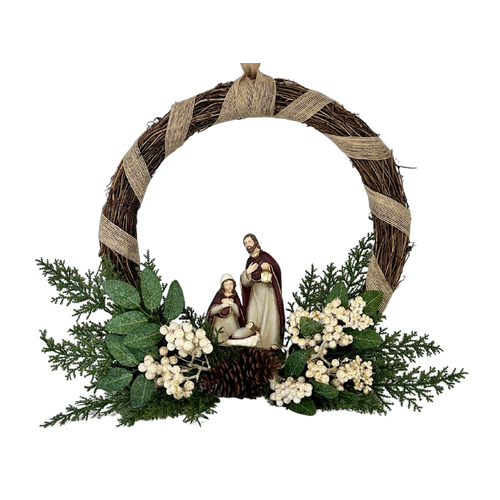 Christmas Wreath with Holy Family Plaque