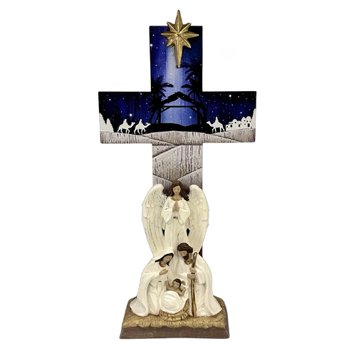 Holy Family w/Cross Scene in Blue