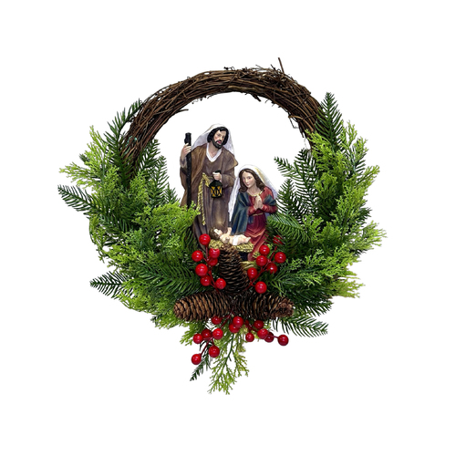 Christmas Wreath with Holy Family Plaque