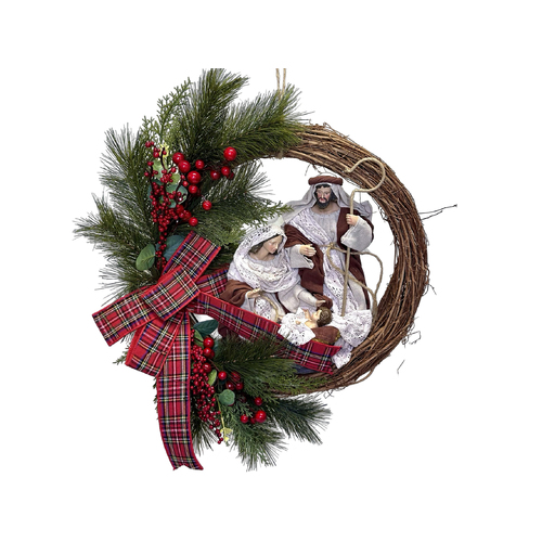 Christmas Wreath with Holy Family Plaque