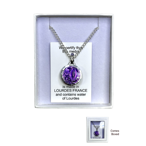 Our Lady of Lourdes w/Water Violet Medal & Chain