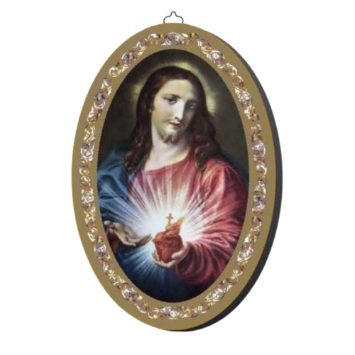 Icon Wood Oval Plaque - Sacred Heart of Jesus