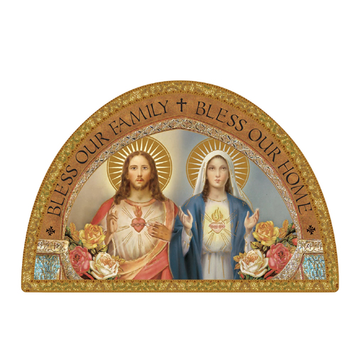 Icon Arch Wood Plaque - Sacred Heart of Jesus/Mary