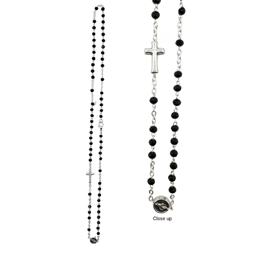 Crystal Rosary Necklace Oval Beads [Colour: Black]