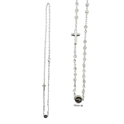 Crystal Rosary Necklace Oval Beads [Colour: White]