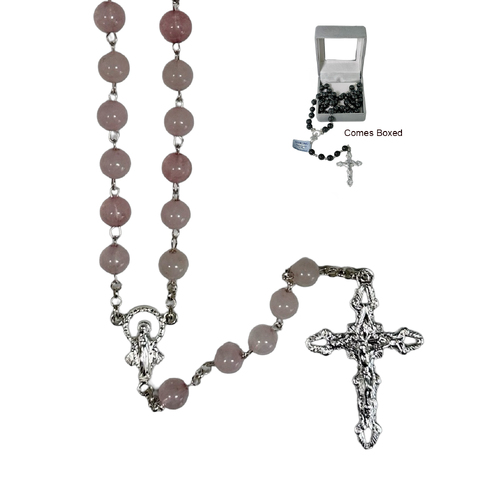 Rosary Sterling Silver w/Precious Stones - Quartz Rose