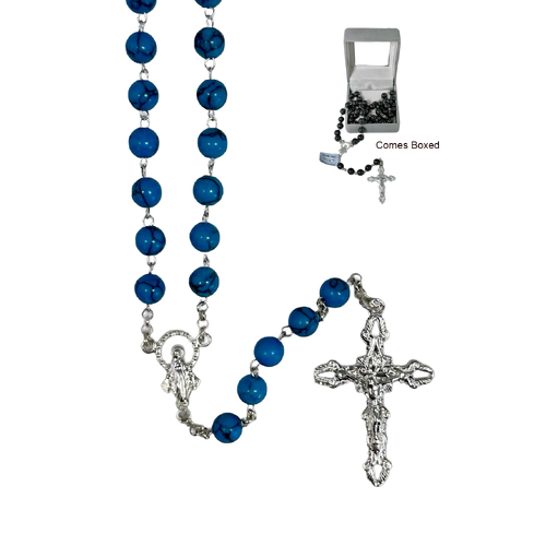 Rosary Sterling Silver w/Precious Stones - Aqua Marine