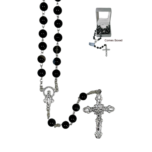 Rosary Sterling Silver w/Precious Stones - Black Agate