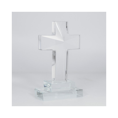 Crystal Diamond Cut Triangular Glass Standing Cross