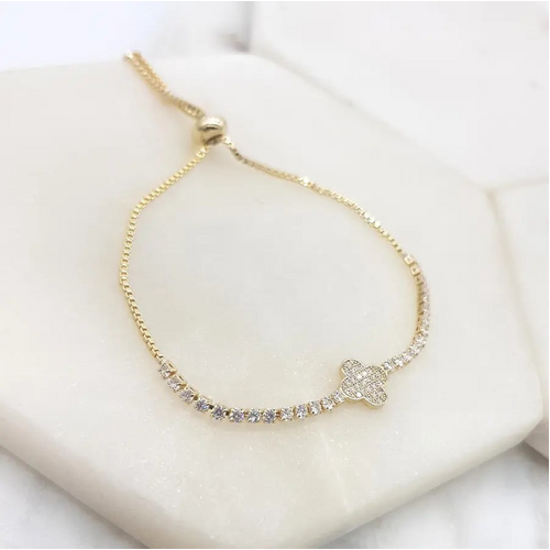 Gold CZ Bracelet w/Cross