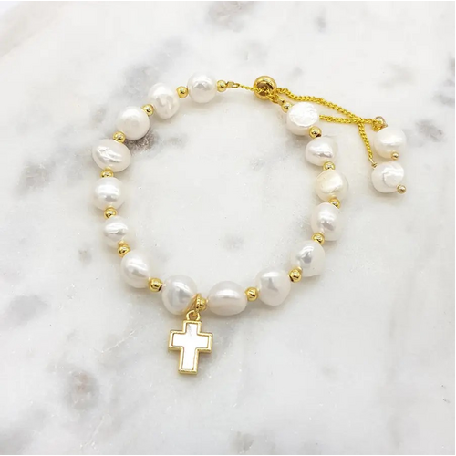 Bracelet Freshwater Pearl w/MOP Cross