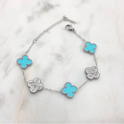 Silver Clover Bracelet - Turqoise