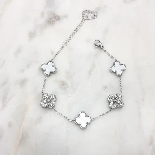 Silver Clover Bracelet - White