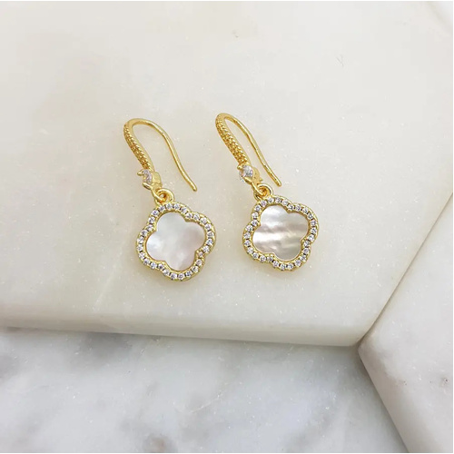 Gold Clover Earrings Cubic Zirconias