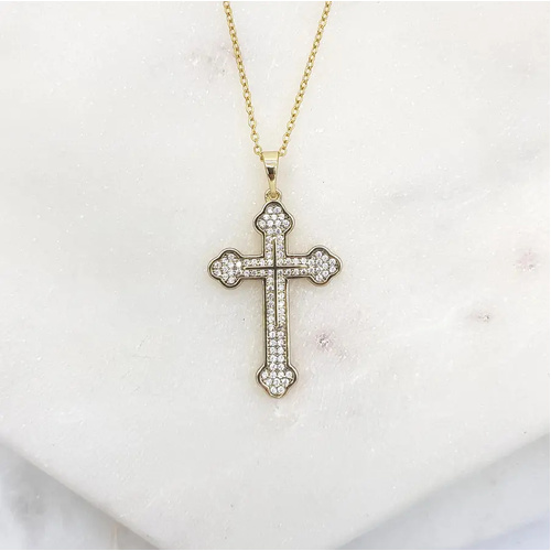 Gold Orthodox Cross CZ & Chain