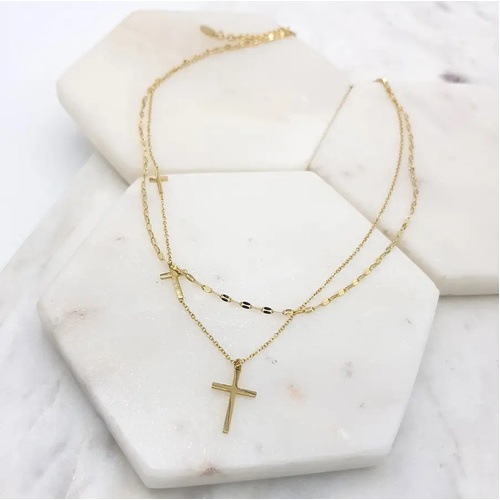 Gold Stainless Steel Cross & Chain