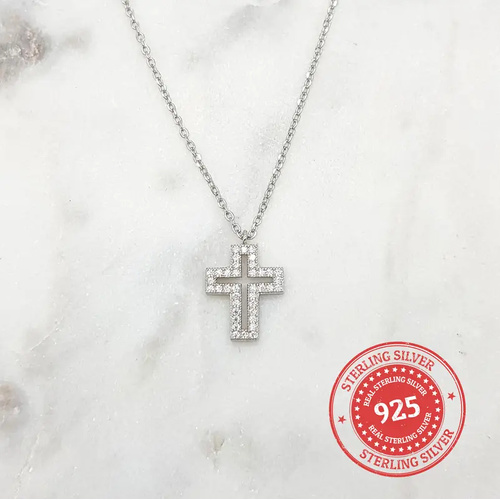 Sterling Silver CZ Cross Necklace