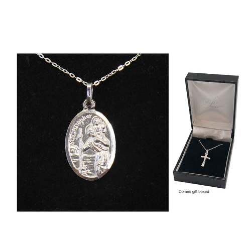 Sterling Silver Medal & Chain St Christopher 22mm