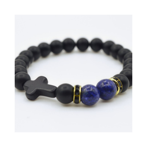 Bracelet Gold Ring Navy Blue/Black Beads