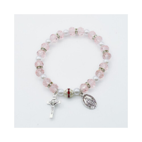 Bracelet w/St Benedict/Miraculous Pink