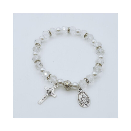 Bracelet w/St Benedict/Miraculous White