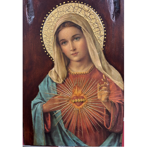 Sacred Heart Mary Large Wood Plaque  40 x 29cm