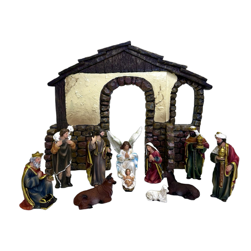 Nativity Stable Set Resin - 11pcs 125mm Stable